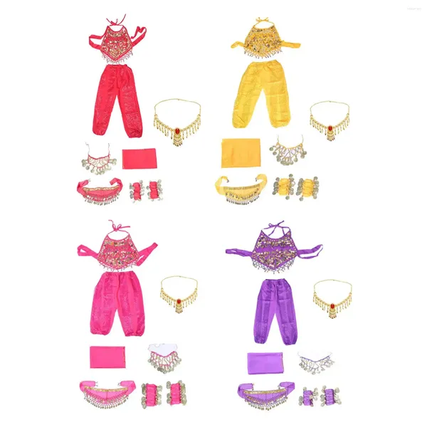 Bühnenkleidung Kinder Bauchtanz Kostüme Set mit Kopf Schleier Taille Kette und Armbänder Indien Kleidung für Party Supplies Mädchen Kind