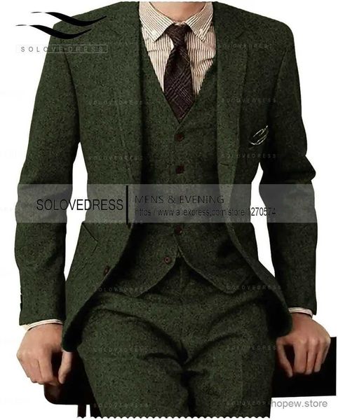 Herrenanzüge, Blazer, dreiteiliger Herrenanzug, Reverskragen, Tweed, lässiger Business-Anzug für Hochzeit, Arbeit (Blazer + Weste + Hose)