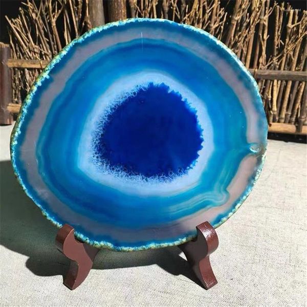 Estatuetas decorativas de 12 a 20 cm de bula de cristal slAb geode slice decoração de montanha-russa mineral decoração de reiki