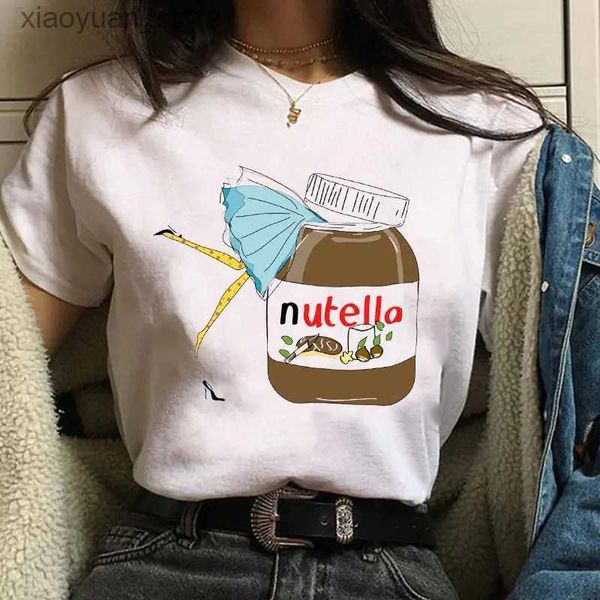 T-shirt da donna T-shirt da donna Nutella Burro di arachidi T-shirt con stampa di cartoni animati T-shirt con grafica Harajuku Top a maniche corte T-shirt stile coreano femminile 240130