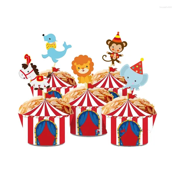 Partyzubehör 12 Sätze Löwe Clown Cupcake Wrapper Papier Hochzeit Geburtstag Babyparty Schokoriegel Dekorationen für Kuchen Zirkus Thema Versorgung