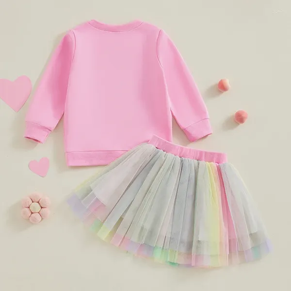 Set di abbigliamento Completi per bambina da bambino Felpa con ricamo a manica lunga Lettera Gonna in tulle Set 2 pezzi Abbigliamento primavera estate per bambini