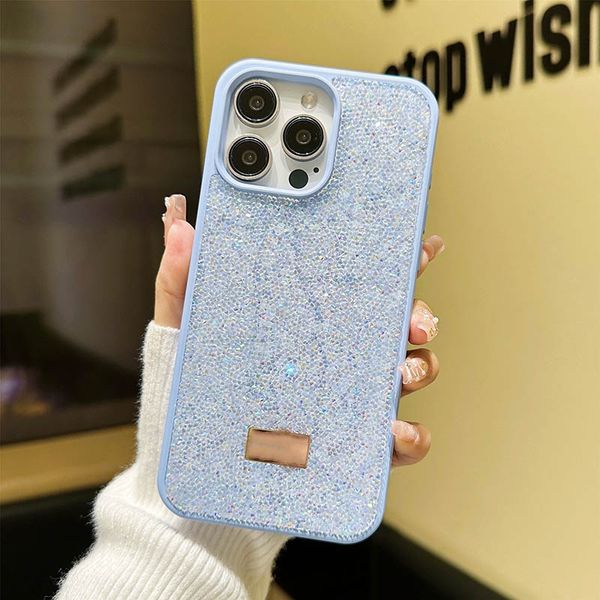 Custodia per telefono Bling di design per iPhone 15 Pro Max per Apple 14 Plus 13 Huawei Mate 60 Cover posteriore per cellulare con strass di lusso e diamanti Glitter scintillanti Coque Fundas viola chiaro