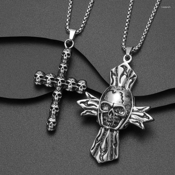 Ожерелья с подвесками, модный дизайн, ретро, хип-хоп, ожерелье с головой призрака, крестом и черепом, персонализированный свитер, цепочка на ключицы