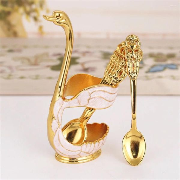 Conjuntos de louça colher conjunto de ouro sentir pesado alívio tridimensional durável material forte faca cisne base decorativa alumínio 1