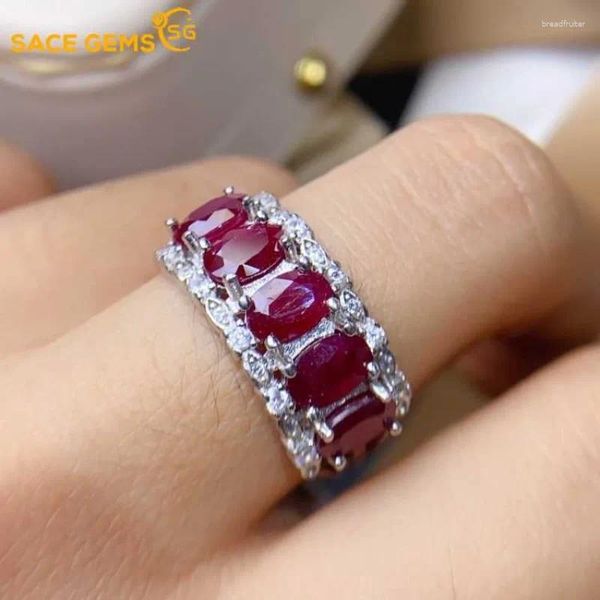 Cluster-Ringe SACE GEMS Frauen Schmuck Ring Resizable 925 Sterling Silber 4 6mm Natual Ruby Luxus Cocktail Party Feines Geschenk