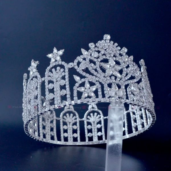 Gioielli Concorso di bellezza Crwns rotondi completi Strass austriaci Garanzia di qualità di cristallo Stelle Miss Crown Copricapo Diademi di alta qualità Mo238