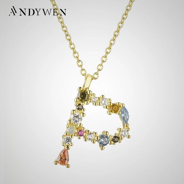 Andywen 925 prata esterlina eu sou inicial p g pingente mini colar fino corrente longa ajustável chapeamento de ouro cristal s k jóias 240119