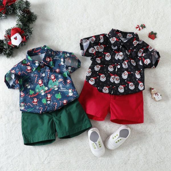 Set di abbigliamento 1-6 anni Natale Ragazzi Vestiti Completi T-shirt a maniche corte Top Pantaloncini Set estivo da 2 pezzi