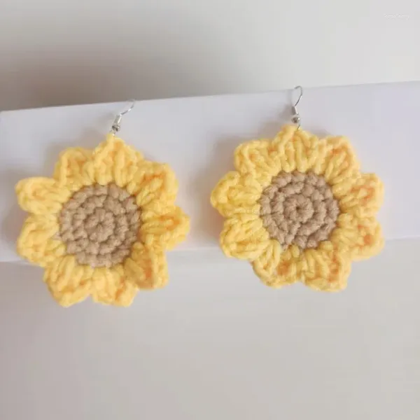 Baumelnde Ohrringe, Sonnenblumen-Tropfen, für Frauen, handgefertigt, gestricktes Garn, Häkeln, Blumenmädchen, Party, Urlaub, Schmuck, Geschenk