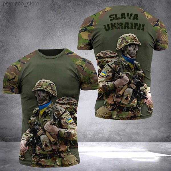T-shirt da uomo T-shirt da uomo Bandiera ucraina Stampa modello militare Top da uomo Felpa vintage Camicia oversize ampia Camicia casual quotidiana Manica corta Q240130