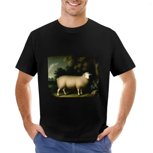 Erkek Polos Koyun Klasik Yağlı Boya T-Shirt Kore Moda Kısa Kollu Tee Erkekler