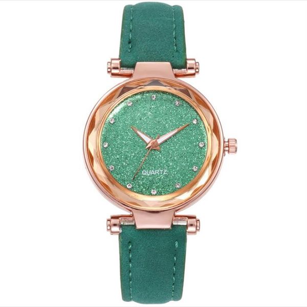 Casual céu estrelado encantador relógio lixado pulseira de couro prata diamante dial quartzo relógios femininos senhoras relógios pulso multicolorido cho235z
