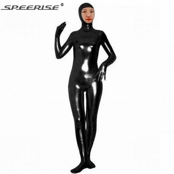 Lycra Spandex unisex lucido metallizzato viso aperto Zentai Suit seconda pelle stretto corpo intero nylon Catsuit uomo Zentai Unitard Costume258q