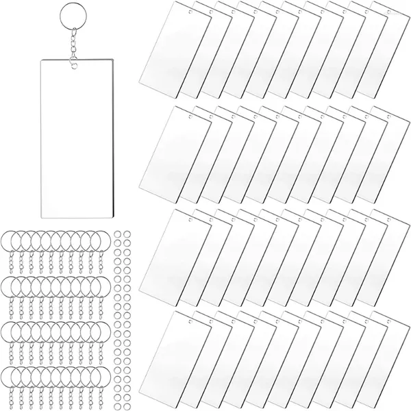 Chaveiros 90pcs Retângulo Acrílico Chaveiro Em Branco Encantos Correntes Anel de Salto para DIY Ornamento de Artesanato Gravar Pintura