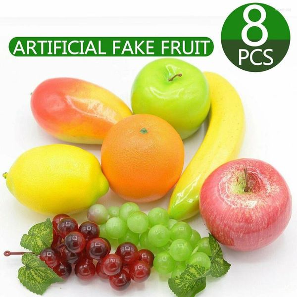 Party-Dekoration, 8 Stück, lebensechte künstliche Früchte, Früchte, Trauben, Zitronenmarkt, Orange, Banane, rosa Kunststoff für die Dekoration