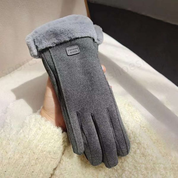 Fünf-Finger-Handschuhe für Damen, Winter, warm, Reiten, koreanische Version, mit Fleece, verdickt, winddicht, Touchscreen, Winter, Wildleder, Samt, Studentengeschenk, QQ