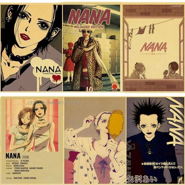 Pinturas!Pôster vintage de anime NANA, adesivo de pintura de arte para decoração de casa, café, bar, papel kraft, impressões engraçadas de parede