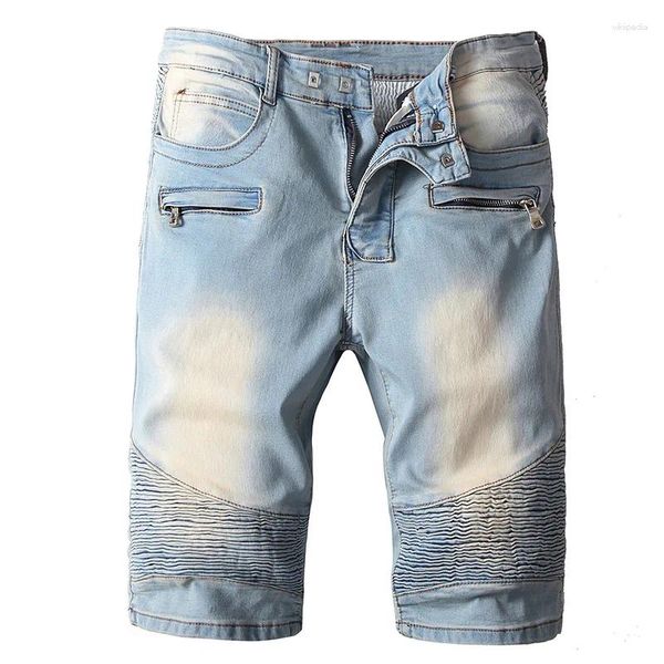 Pantaloncini jeans elasticizzati da uomo Capris dritti 2024 Locomotiva Azzurro