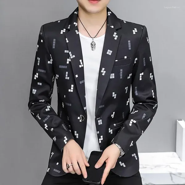 Ternos masculinos homens blazer fino ajuste outono de alta qualidade coreano impressão casual terno jaqueta casaco baile bar festa boutique roupas moda