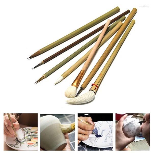 Ferramentas artesanais 7 pçs/set Cerâmica Pincel de Escrita Pintura de Bambu Caneta Gancho Pintado Varrendo Cinzas Hidratante Ferramenta de Polímero de Argila Cerâmica