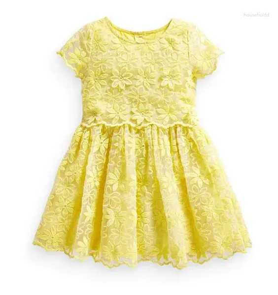 Vestidos da menina da criança do verão infantil do bebê meninas de manga curta rendas flor vestido de princesa crianças roupas amarelo vestidos de festa