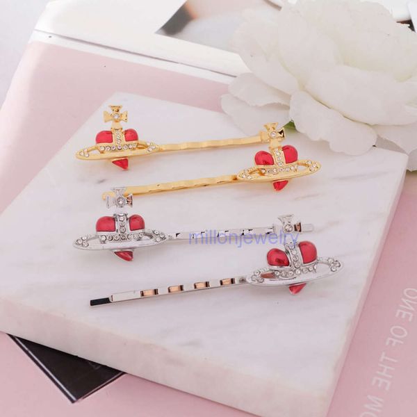 Frauenhaarclip Luxus Barrettes Vivianeismus Westwoodismus Klemmen gebackener Farbe herzförmiger Clip Personalisierte modische Instagram Edge Clip Saturn Kopfbedeckung