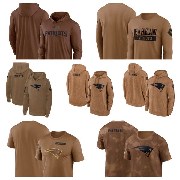 Hoodie New England''Patriots''Men Women Youth''Brown 2023 Salute To Service Club Pullover Hoodie