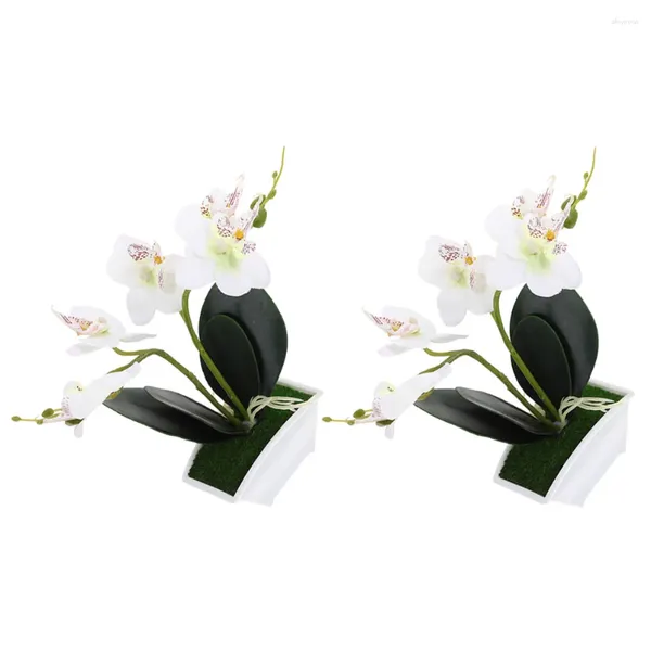 Dekorative Blumen, 2 Stück, Simulation Phalaenopsis, Dekor, künstliche Topfblume, kleine gefälschte Bonsai-Orchidee, künstlich, in Kunststoff-Pflanzenverzierungen