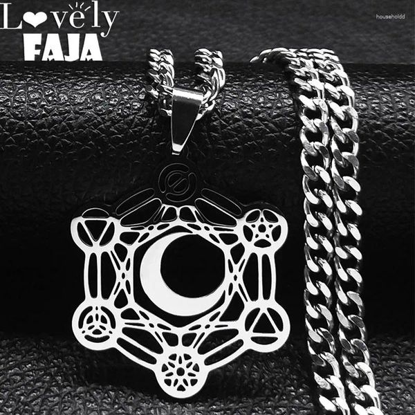 Anhänger Halsketten Magischer Kreis Halbmond Pentagramm Metatron Halskette Pentagramm Geometrische Edelstahl Hohl Schmuck Geschenk N6223