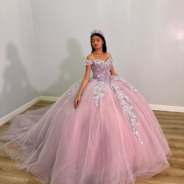 Mexiko Sexy weg von der Schulter Ballkleid Quinceanera Kleid für Mädchen Applikation Perlen Geburtstag Party Kleider Prom Kleider süße 16