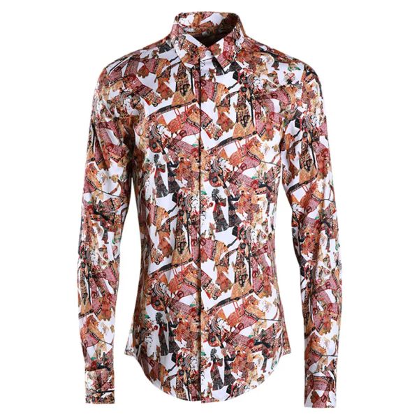 Camicia da uomo di lusso Camicie stampate con motivo di danza in stile cinese Camicie da uomo di alta qualità Camicie da uomo casual slim fit 2019