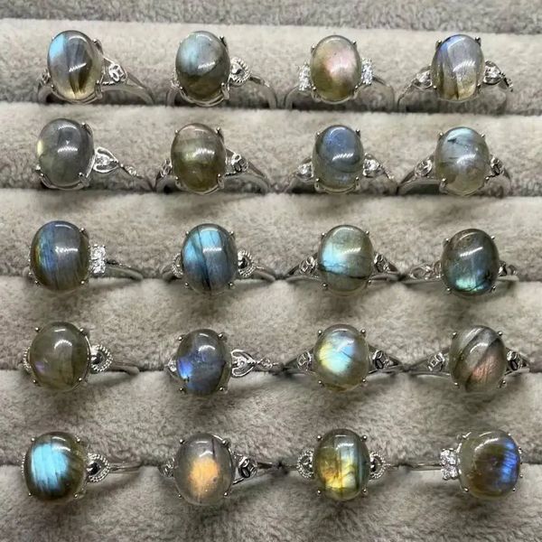 Aproximadamente 9 * 11mm AKAC anel labradorite natural pedra natural anel feminino anel ajustável 240122