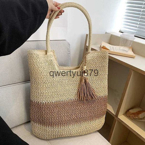 Bolsas de ombro com bloqueio de cores, tecido feminino elegante e simples com borla, decoração, bolsa de ombro, bolsa de lazer beach24131