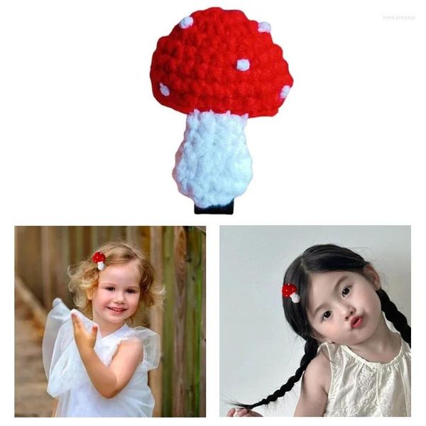 Grampos de cabelo feitos à mão clipe de malha crochê cogumelo hairpin duckbill decorações acessórios bonitos para mulheres meninas