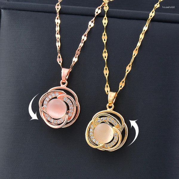 Anhänger Halsketten SINLEERY Klassische drehbare Spinner Edelstahl Halskette für Frauen Rose Gold Farbe Choker Kette Schmuck