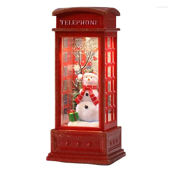 Estatuetas decorativas cabine de telefone de natal decoração de mesa a pilhas iluminar com papai noel para mesa ornamentos luminosos lâmpada noturna