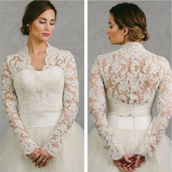 BHLDN 2019 Giacca da sposa in pizzo avvolgente Bianco Avorio applicato Giacca da sposa a maniche lunghe economica Bolero Coprispalle Plus Size Abito da sposa Avvolge 197A