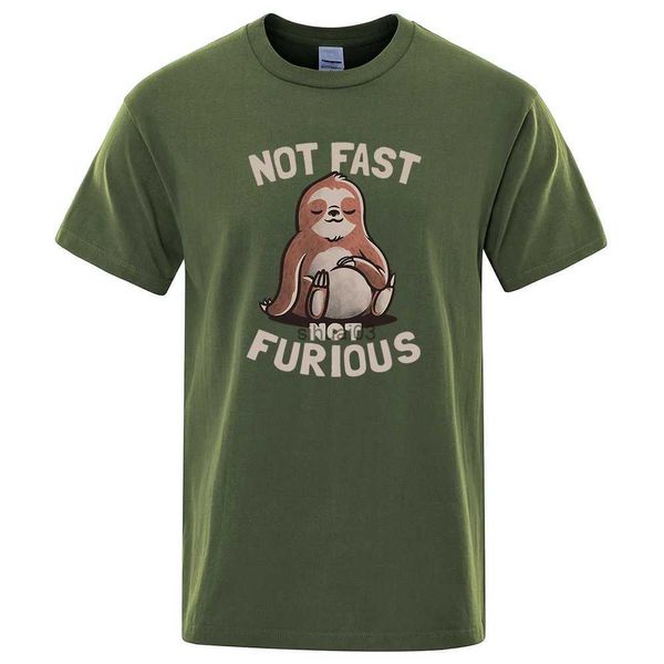 Herren T-Shirts Not Fast Not Furious Kawaii Faultier Print Kleidung Männer Street Übergroße T-Shirts Atmungsaktive Baumwolle Streetwear Kreativität T-Shirt