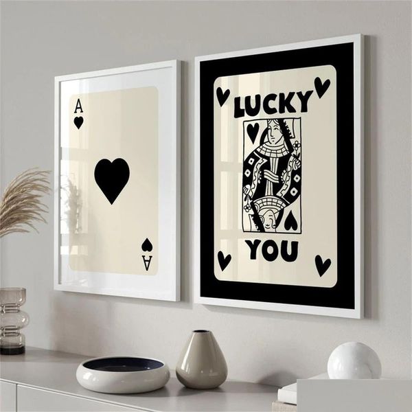 Resimler Lucky Ace Poster soyut siyah bej tuval resim bir sanat baskısı baskı modern İskandinav kart oyun duvar resim oturma odası de dhyo1