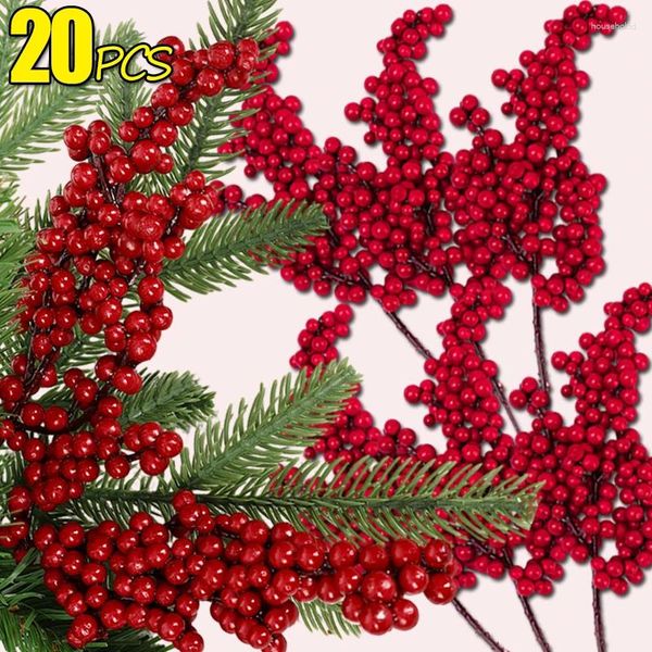 Dekorative Blumen, 20/1 Stück, künstliche Beerenzweige, Weihnachten, rote Stechpalmenbeere, gefälschter Blumenstrauß, DIY Weihnachtsbaum, Kranz, Hochzeit, Heimdekoration