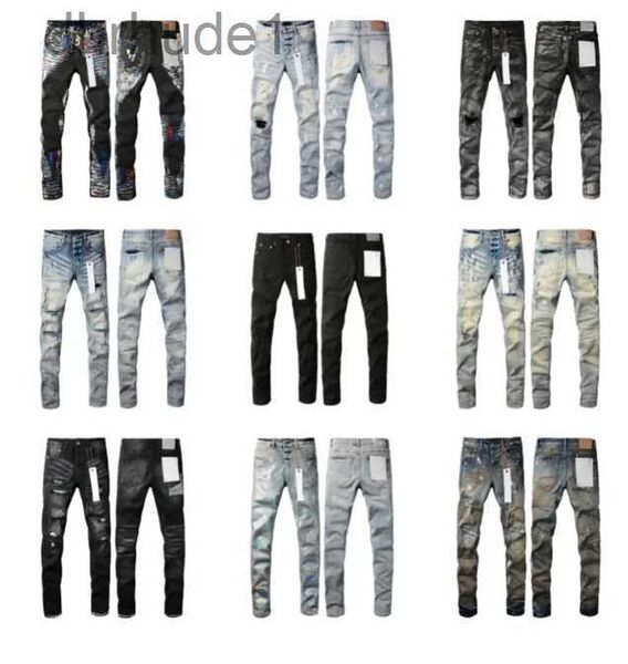 Pantaloni pieghevoli firmati da uomo di jeans viola Ksubi strappati High Street Marca Patch Hole Denim Gamba dritta Moda Hip Hop Sport all'aria aperta Jogging L98Y