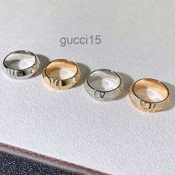 Anéis Jóias t Roman Digital Full Diamond Ring v Ouro Micro V-em forma de Casal KHBO 6BNV