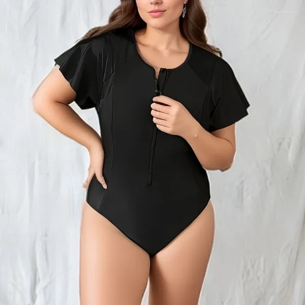 Damenbadebekleidung 2024 Plus Size Sexy Einteiliger Badeanzug für Frauen Mädchen Einfarbig Kurzarm Body Push Up Monokini