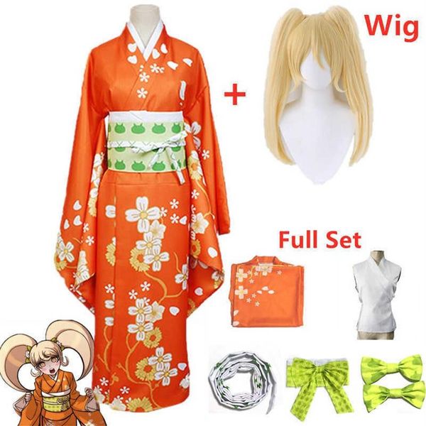 Anime Super Danganronpa 2 Hiyoko Saionji Kimono Costume Cosplay Donne adulte Abito arancione Kimono Abbigliamento Halloween Kostuums Q0821285j