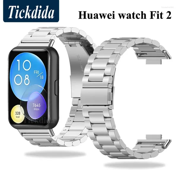 Relógio Bandas Metal Watchband para Huawei Fit 2 Pulseira de Aço Inoxidável Pulseira Clássica Correa On Fit2 Smartwatch Band Acessórios