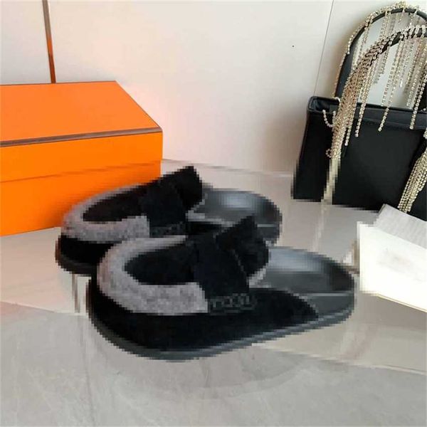 Schicke Designer-Luxus-Damenhausschuhe Scuffs Oran Dress Shoes Flauschige flache Sandalen Full Skin Damen Schwarze Slipper-Sandale