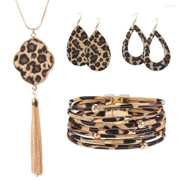 Pulseiras de charme 1 conjunto leopardo colar pulseira brincos kit borla pingente moda jóias (estilo 6)