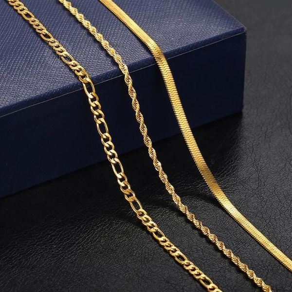 Chains Vintage Gold Chain Necklace For Women Herringbone Rope Foxtail Figaro Curb Link Choker Jewelry Accessories Whole220S