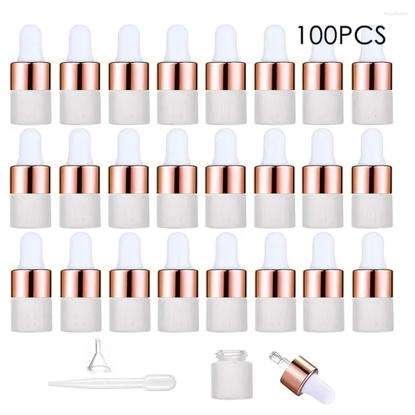 Garrafas de armazenamento 100pcs 2ml / 3ml / 5ml Garrafa de pipeta de vidro fosco conta-gotas para óleo essencial amostra recarregável perfume frascos recipientes